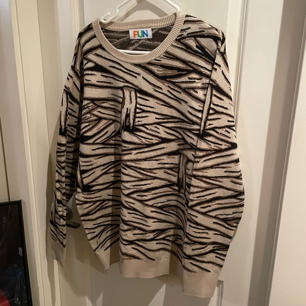 Fun.com Mummy Wrap Print Sweater - Black and Cream - Halloween